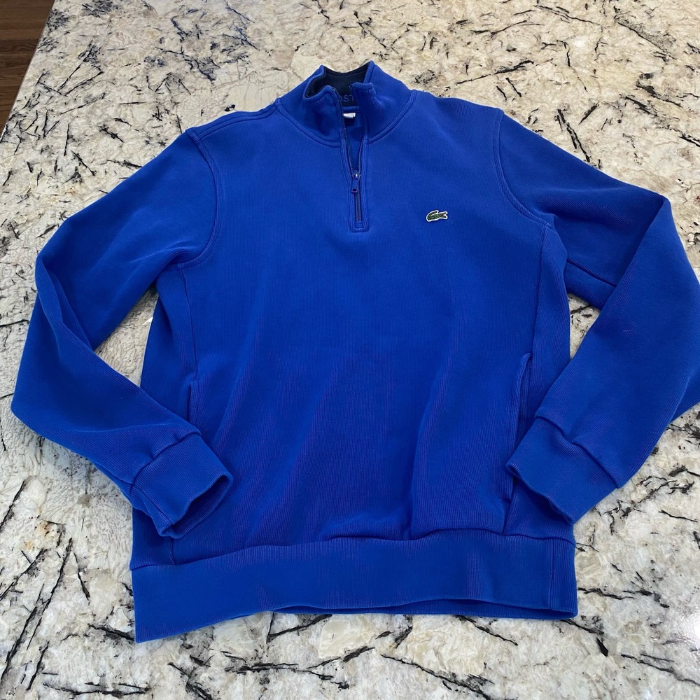 Lacoste Men’s Blue‎ Quarter Zip Pullover Sweatshirt- size medium